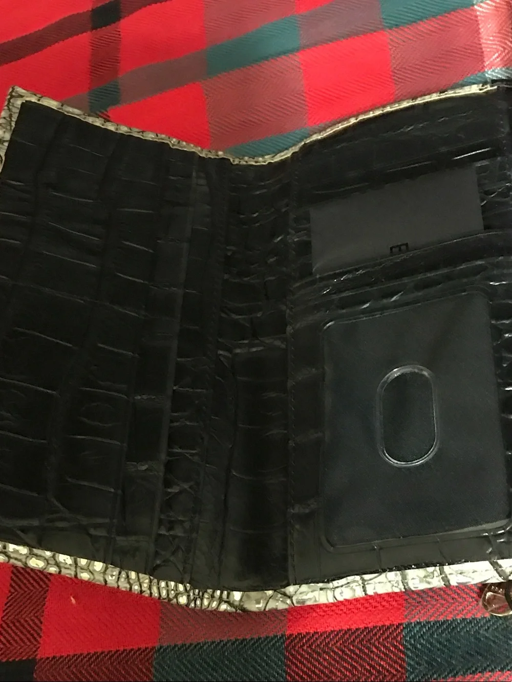 Brahmin Black and Silver Croc-Embossed Continental Wallet
